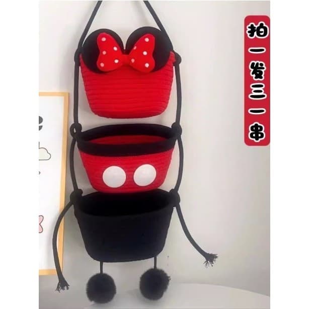 Cesta de suspensão de armazenamento do Mickey, camada dupla, pendurada atrás da porta do armário, cesta de tecido, lanch