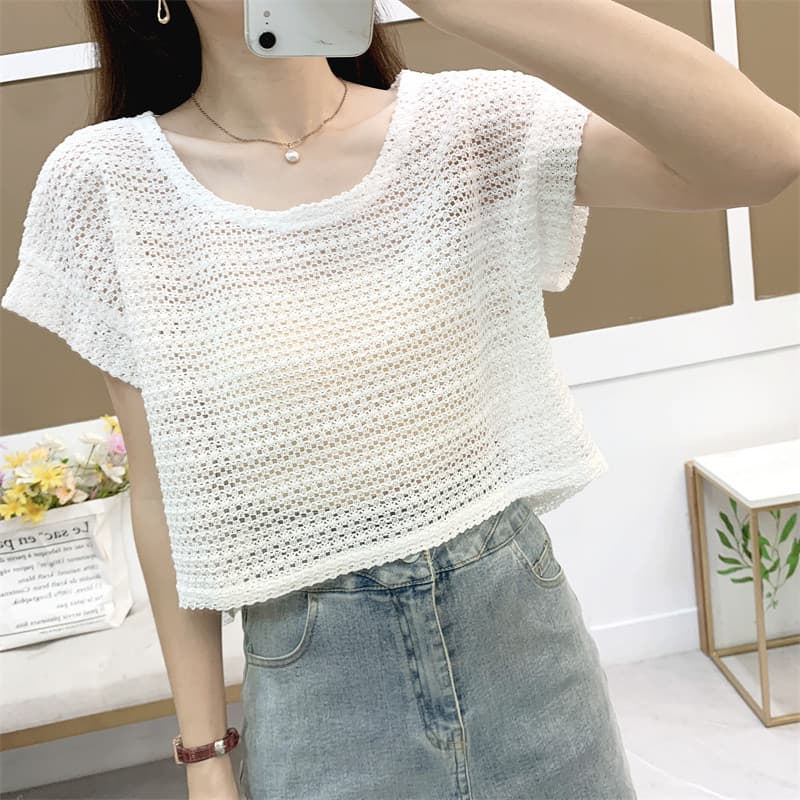 Blusa feminina 2025 verão estilo fino oco malhas pulôver pequeno xale com casaco curto com saia estilingue