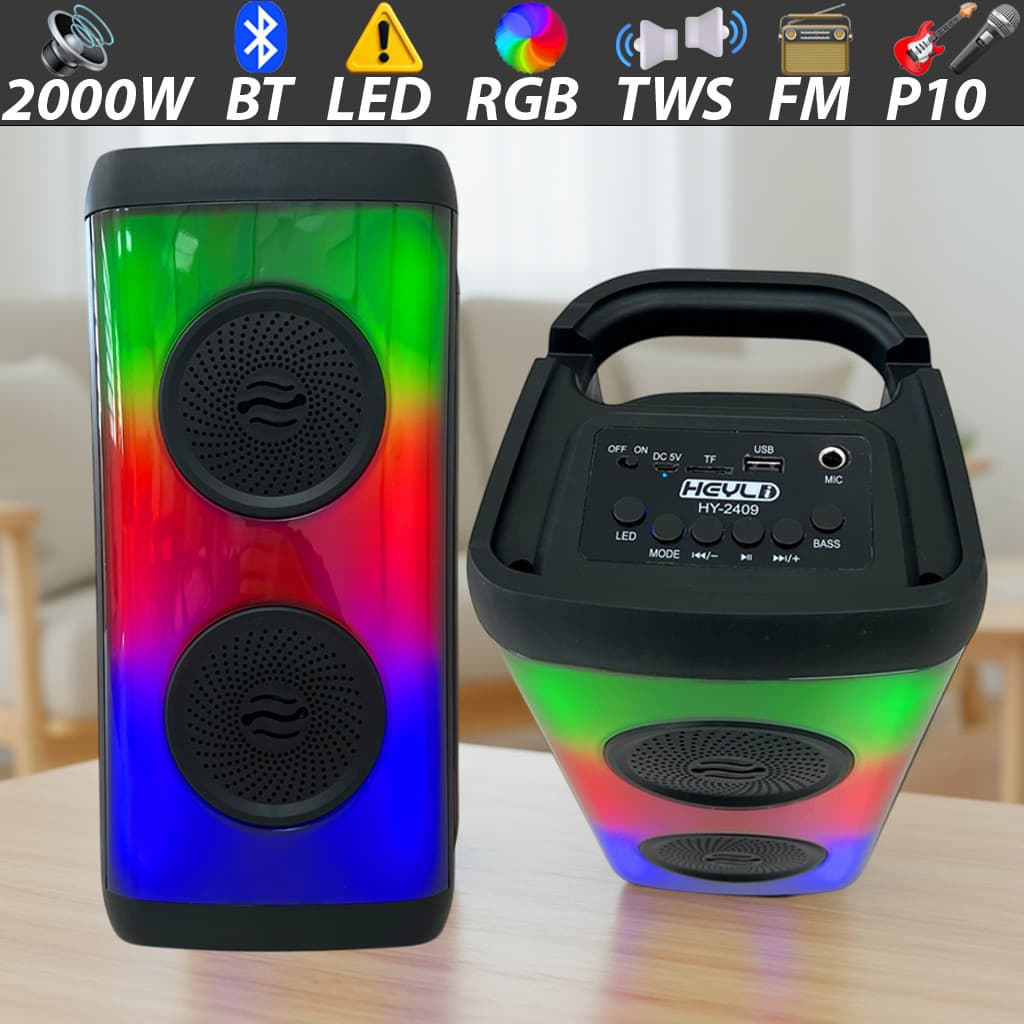 Caixa de Som Bluetooth Portátil Potente 2000w LED RGB USB TWS FM IPX6 para Festa Viagem Praia
