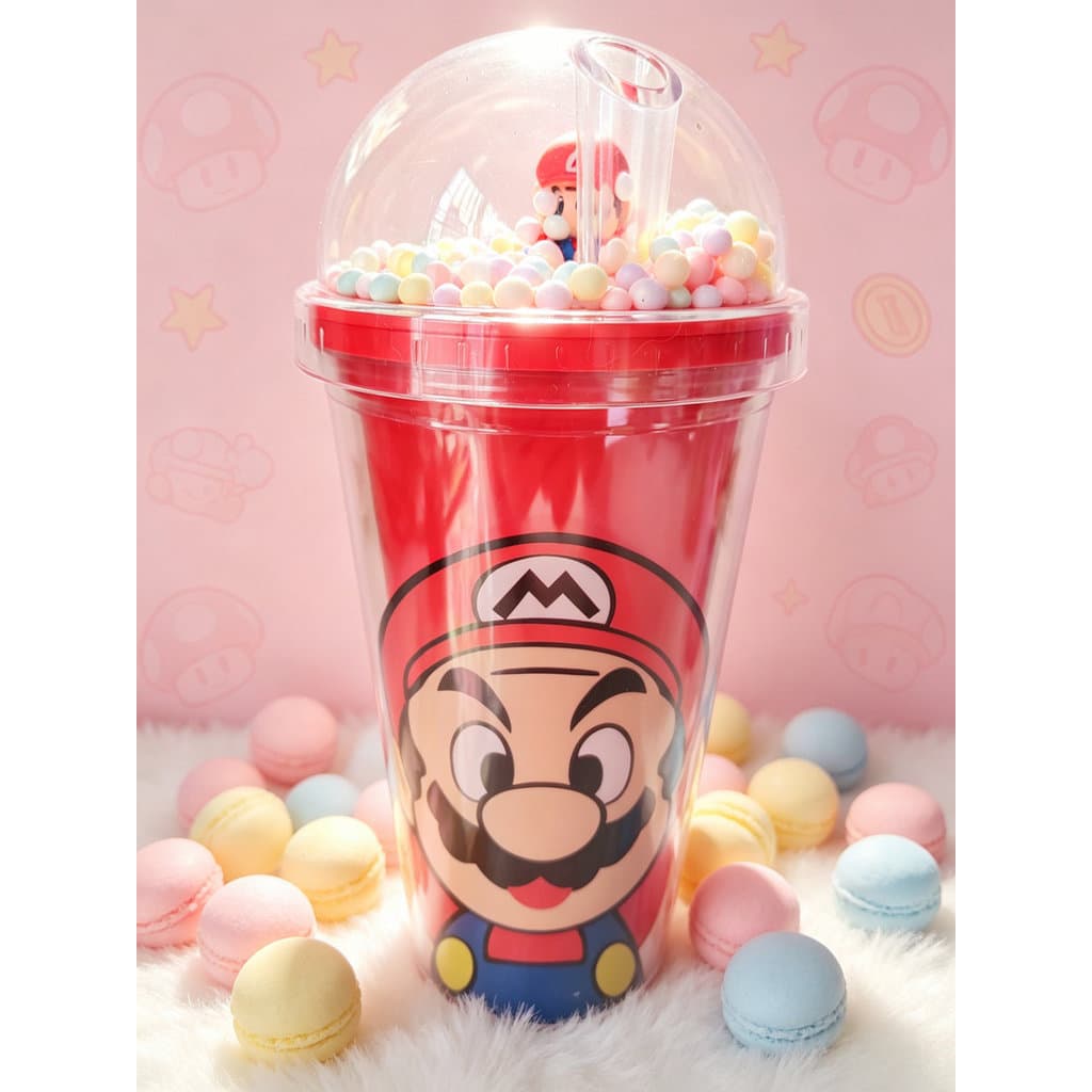 Uma peça frete grátis bonito copo de bebida de verão de alto valor grau frito Mario copo de palha de plástico de camada