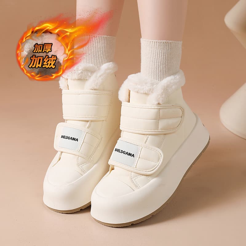 Botas de neve femininas inverno 2025 novo estilo grandes crianças forro de lã engrossado quente grande sapatos de algodã