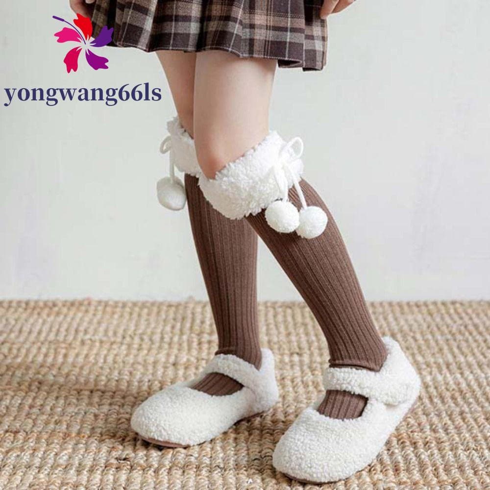 Meia De Lã De Cordeiro YONGWANG , Meias Longas De Pelúcia Para Outono E Inverno Com Laço De Algodão Estilo Coreano