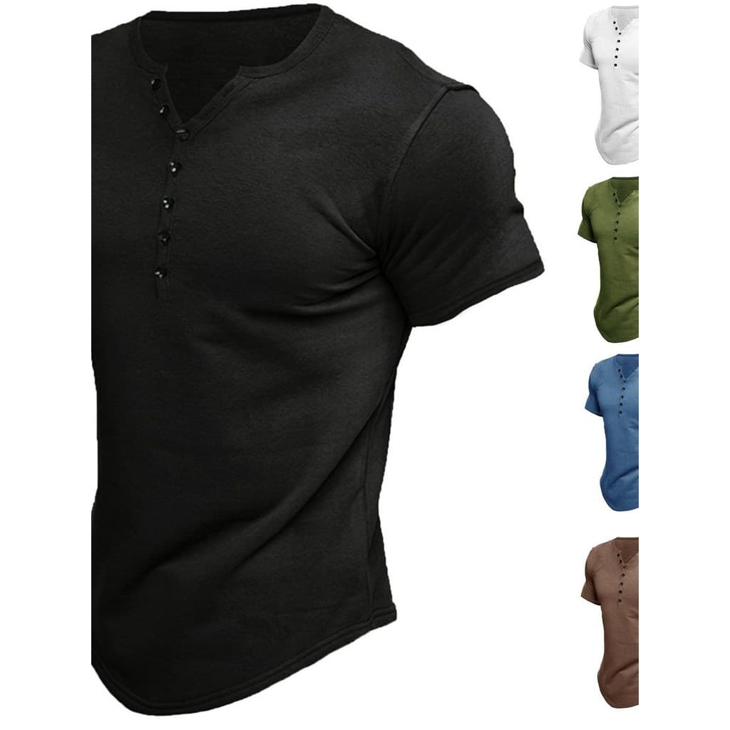 Camiseta esportiva de palha verão masculina gola Henry manga curta cor sólida tamanho grande Casual manga curta camiseta