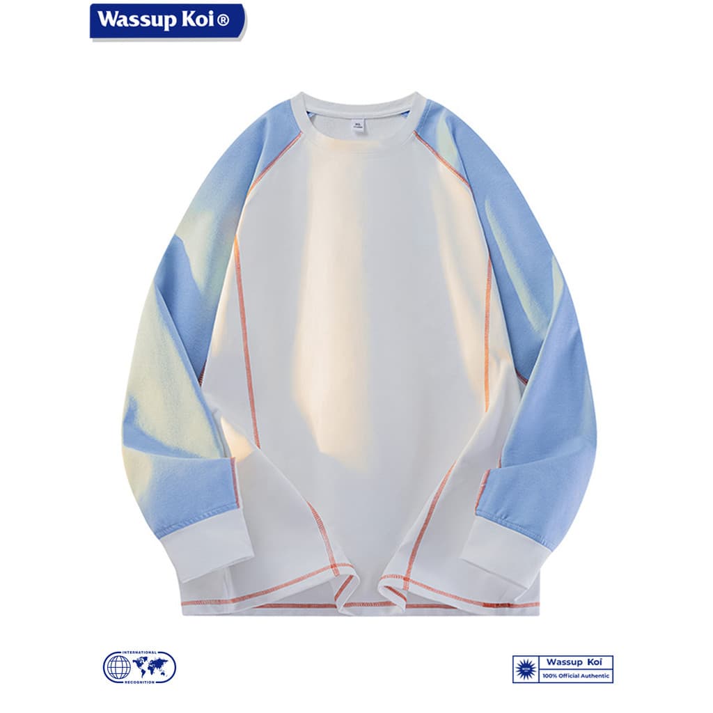 WASSUP KOI Joint American Retro Contraste Cor Moletom de Manga Comprida Camiseta Homens Mulheres Primavera Outono Solto