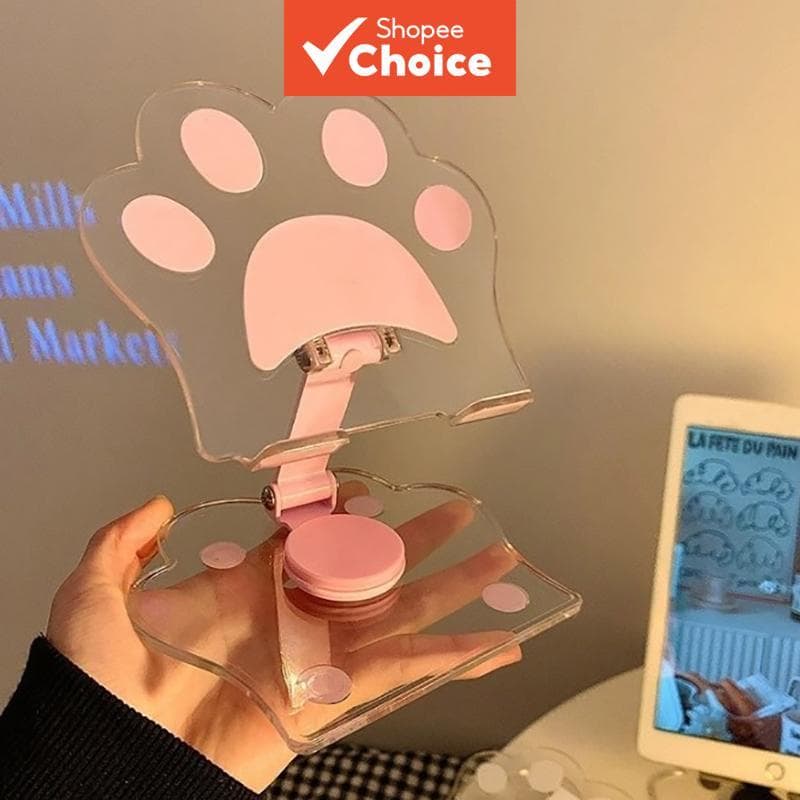 Suporte de Celular Acrílico Ajustável em Formato de Pata de Gato Fofa para Gravação de Vídeo e Suporte de Carregador