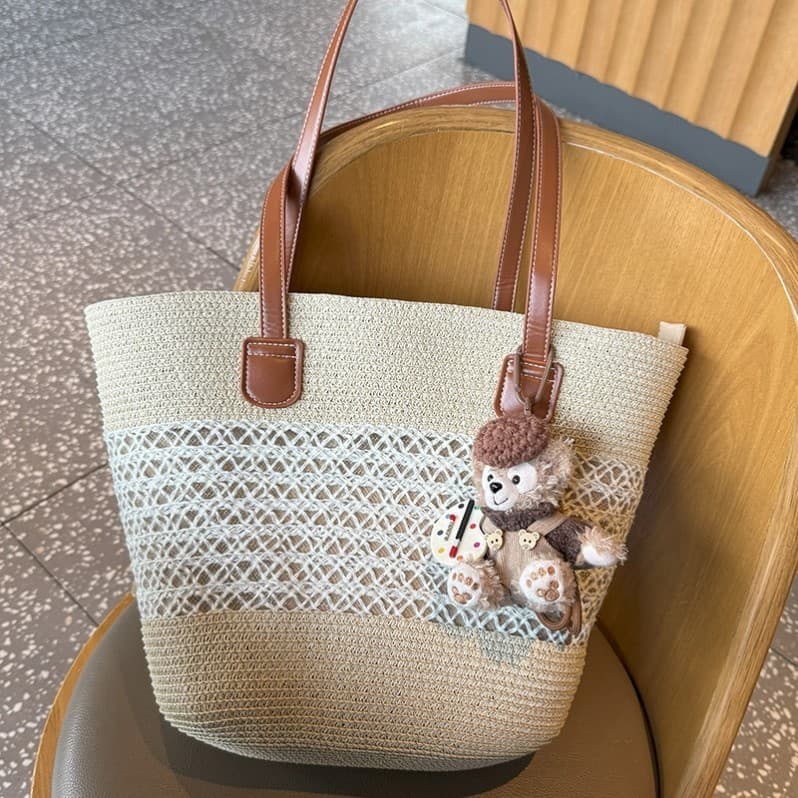 Cesta de vegetais estilo Pastoral francês, bolsa tecida à beira-mar, praia, férias, estilo elegante, versátil, palha, te
