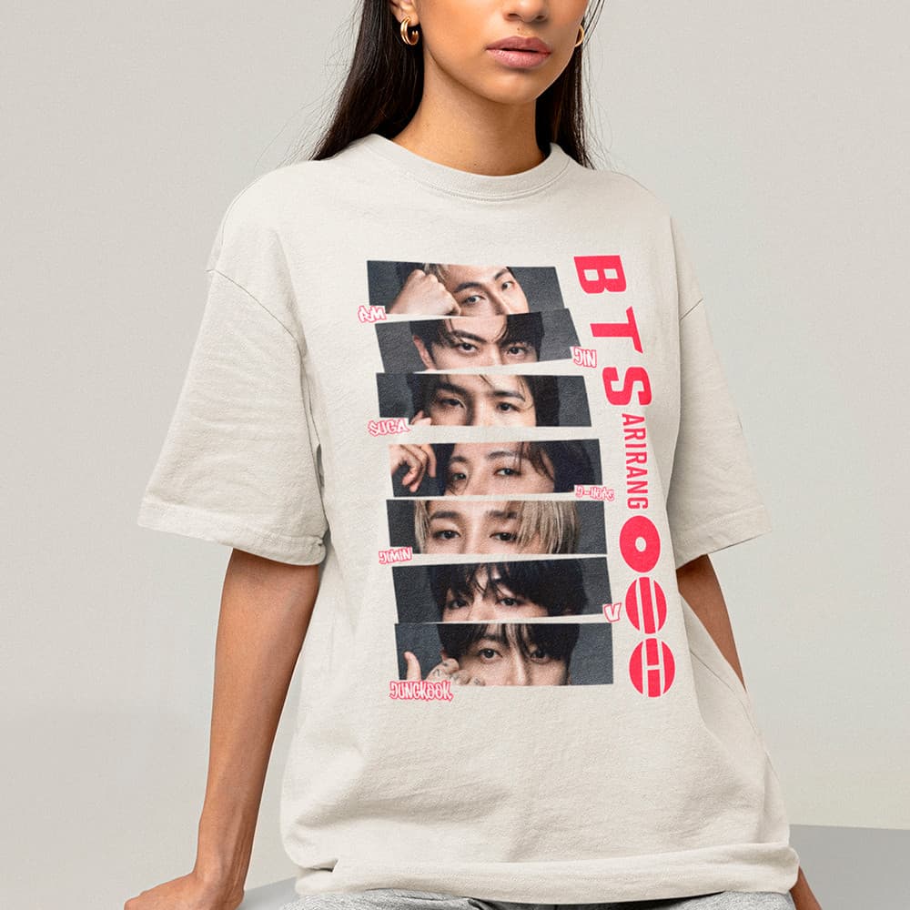 Camiseta Feminina Bts Tour Arirang Kpop Army Estampa Personalizada Blusa Feminina Algodão Premium