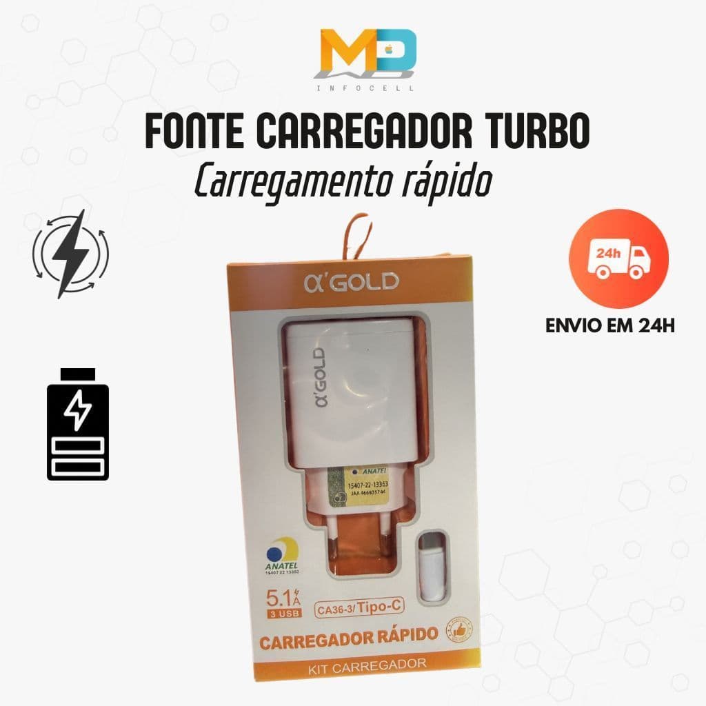 Carregador completo tipo C - 3 saidas USB