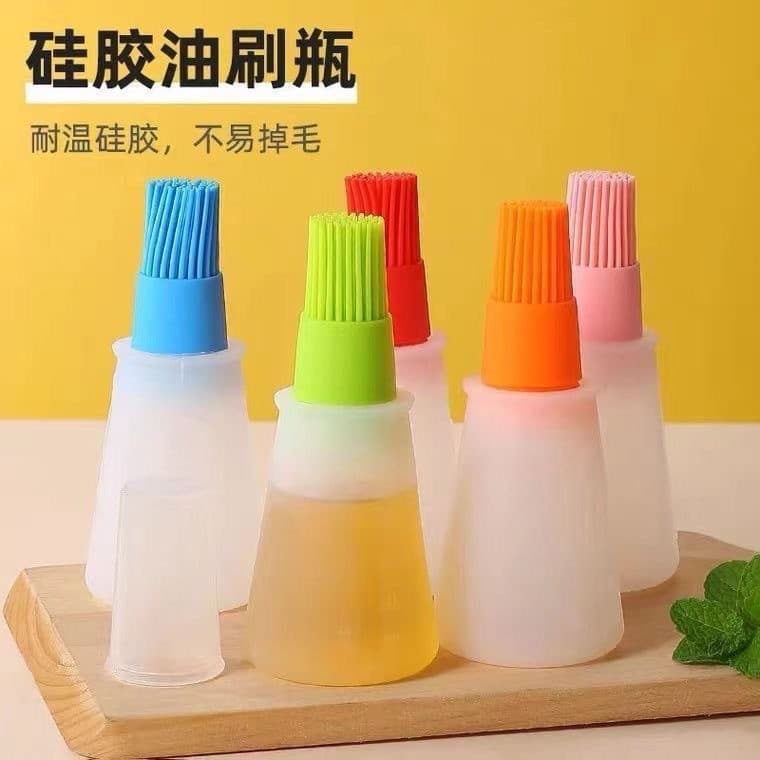 Pincel de silicone para óleo para camping e churrasco ao ar livre com garrafa de óleo com escala integrada, pincel de si