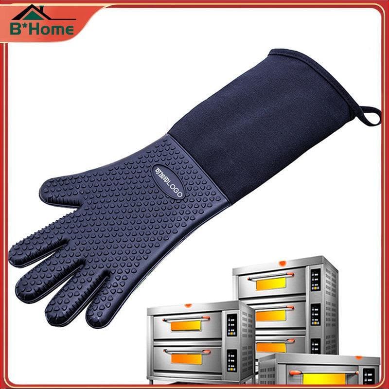 BHTH Costura Cor Sólida Resistente Ao Calor Luvas De Cozinha Durável Antiderrapante Forno Mitt Grill Mangas Para Churras