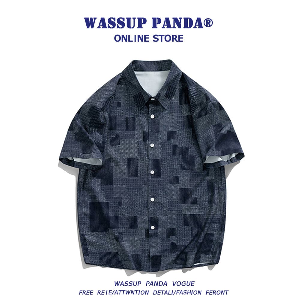 WASSUP PANDA Camisa xadrez de manga curta masculina verão estilo fino Street Wear jaqueta solta de meia manga de alta qu
