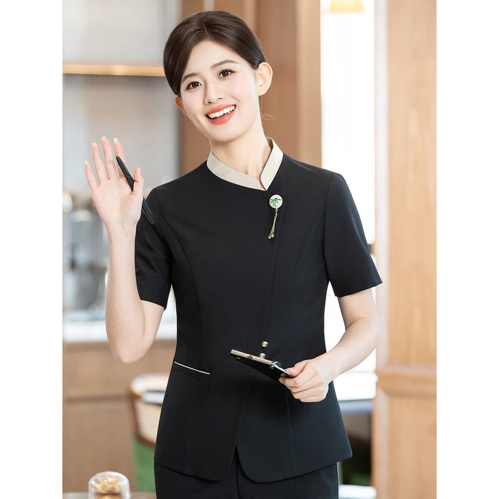 Estilo chinês hotel workwear de manga curta roupas de verão hotel casa de chá Hall frontal Sichuan cozinha garçom unifor