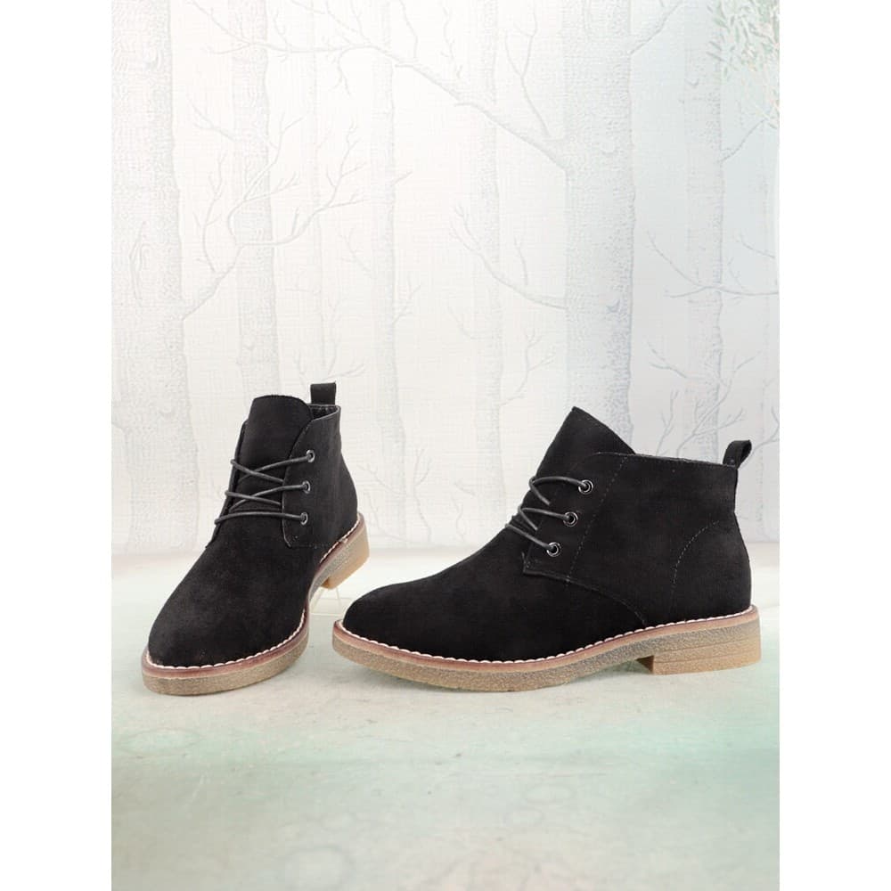 Tamanho 35 preto dedo do pé redondo rendas quadrado sapatos femininos de salto médio Workwear botas femininas botas curt