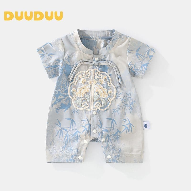 Bebê verão macacão bebê mês cheio cem dias de idade Tang terno vestido verão fino estilo chinês macacão de manga curta