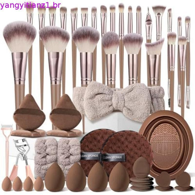 Conjunto De Pincéis De Maquiagem Rosa 65 Unidades Kit Profissional Ferramentas Funcional Com Esponja De Pincel , Sopro ,
