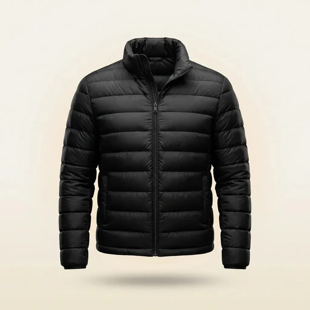 Jaqueta Masculina Puffer Acolchoada Leve Com Zíper Inverno