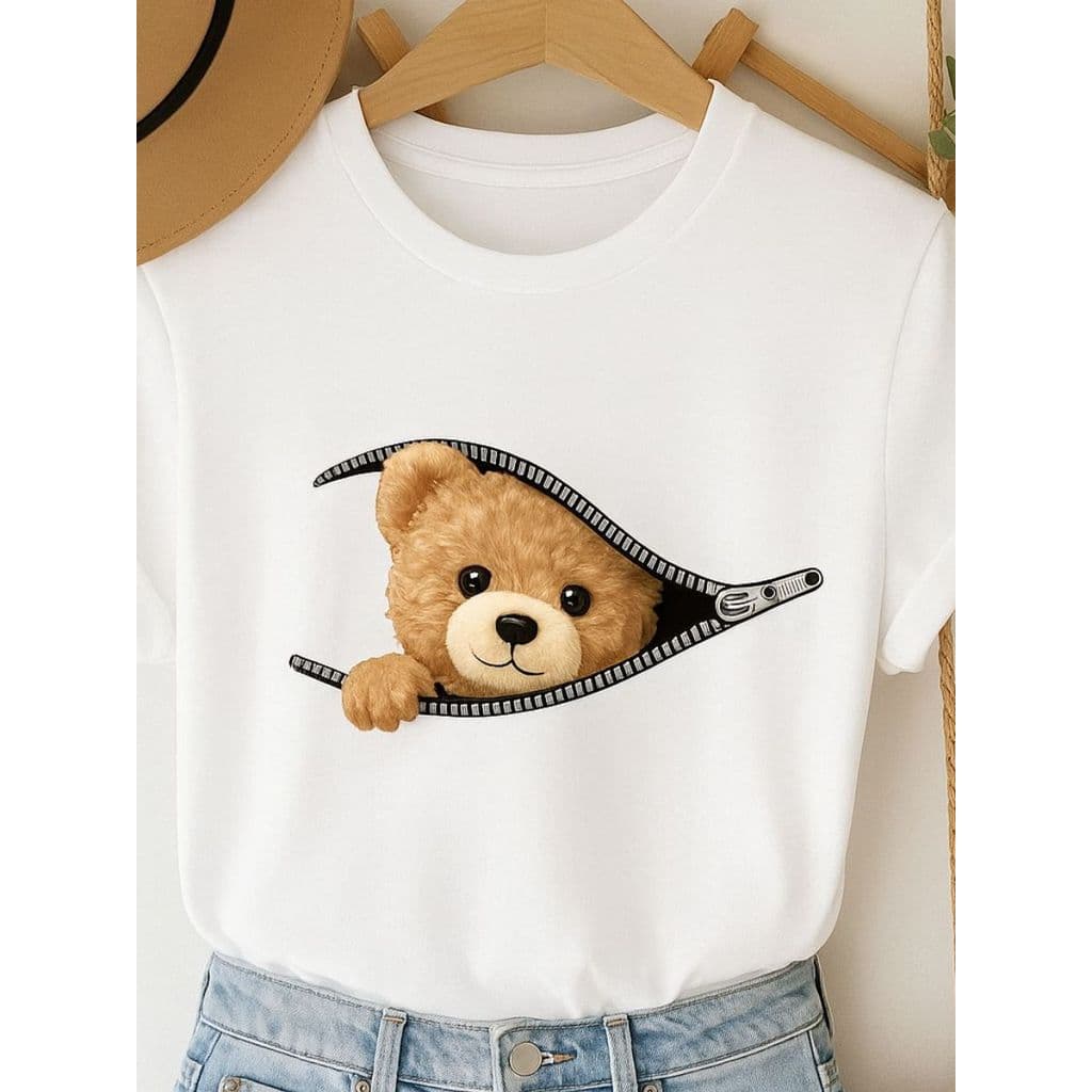Camiseta Feminina Urso Fofo 100% Algodão Premium Envio Ja