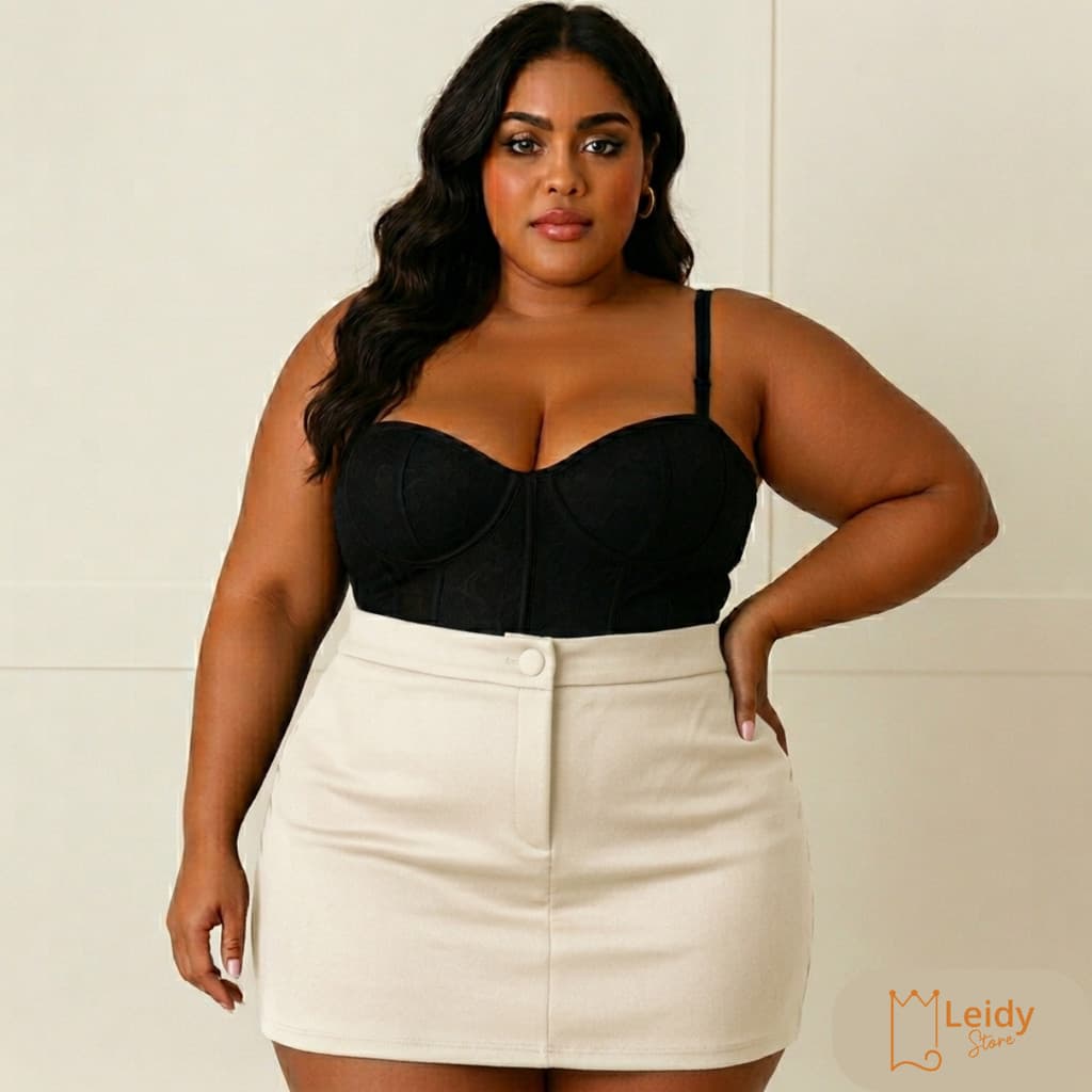Shorts Saia Plus Size Moda Balada com Botão Forrado e Cintura Alta - Tamanhos G1 G2 G3