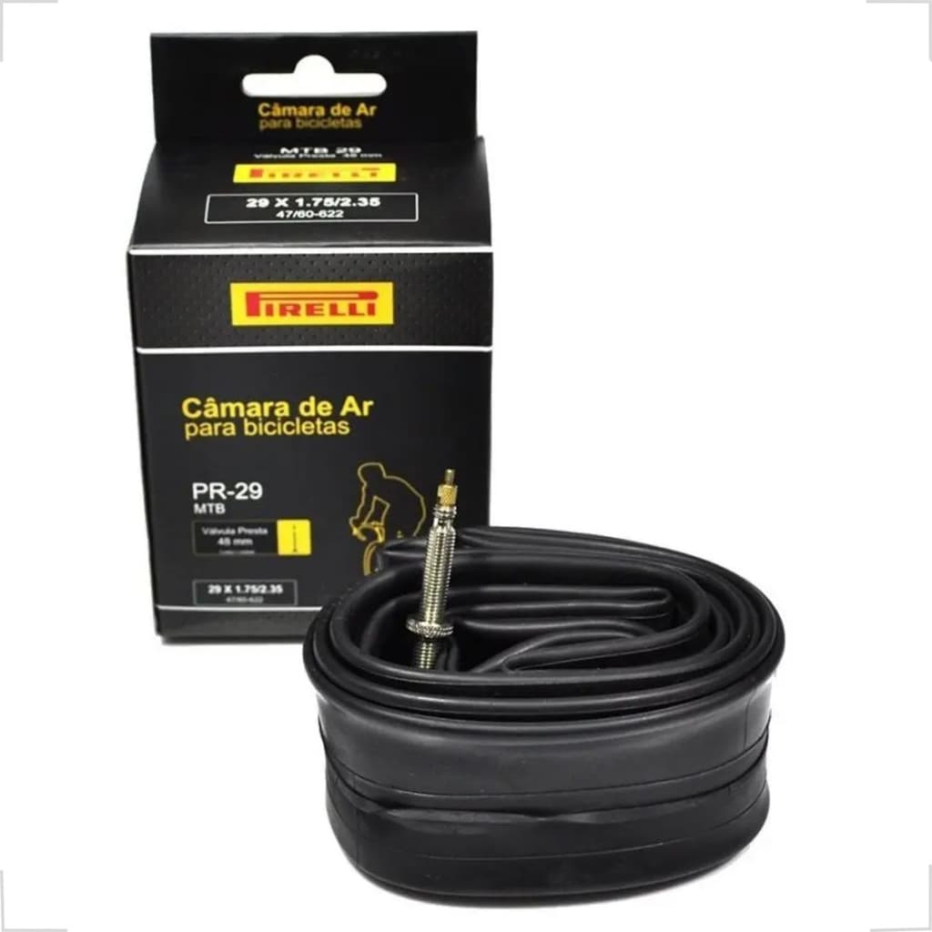 Câmara De Ar Pirelli PR29 MTB Aro 29x1.75-2.35 Válvula Presta 48mm Bico Fino Borracha Trilha Urbano