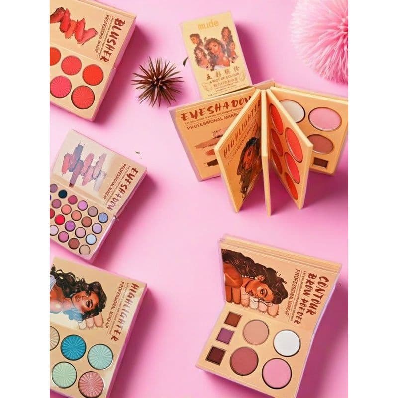 Influenciador mesmo estilo 43 cores livro de maquiagem de quatro camadas Flip página alto brilho Blush reparação Multi-f