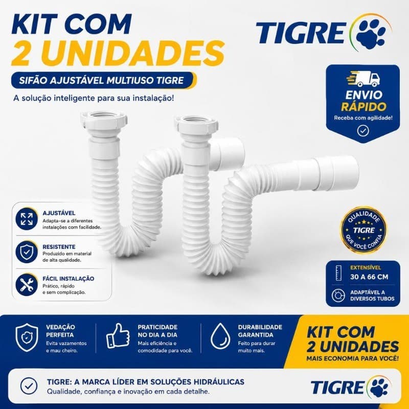 02 Unidades de Sifão da Tigre Sanfonado para Pia de Cozinha Lavatório Kit com 2 Sifão de Pia Cozinha