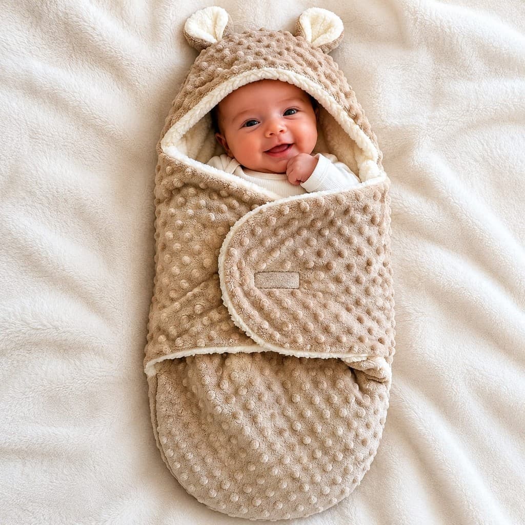 Saco de Dormir para Bebê em Manta Soft Pipoquinha e Sherpa - Toque Macio e Aconchegante