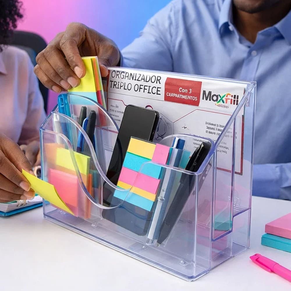Organizador triplo office 3 compartimentos escritorio mesa documentos acessorios