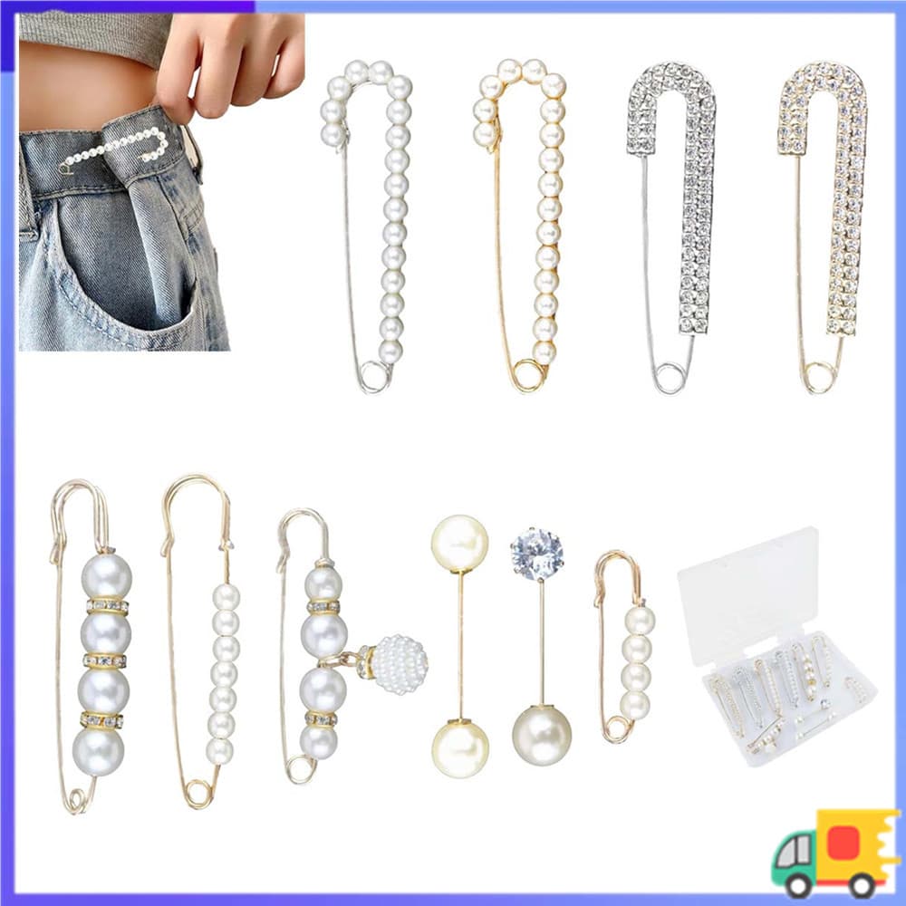 10 peças de broche de pérola, cintura apertada, alfinete de segurança para blusa xale de menina