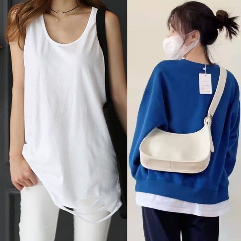 Em torno do pescoço novo estilo camisola colete branco feminino exterior em camadas solto interior de comprimento médio