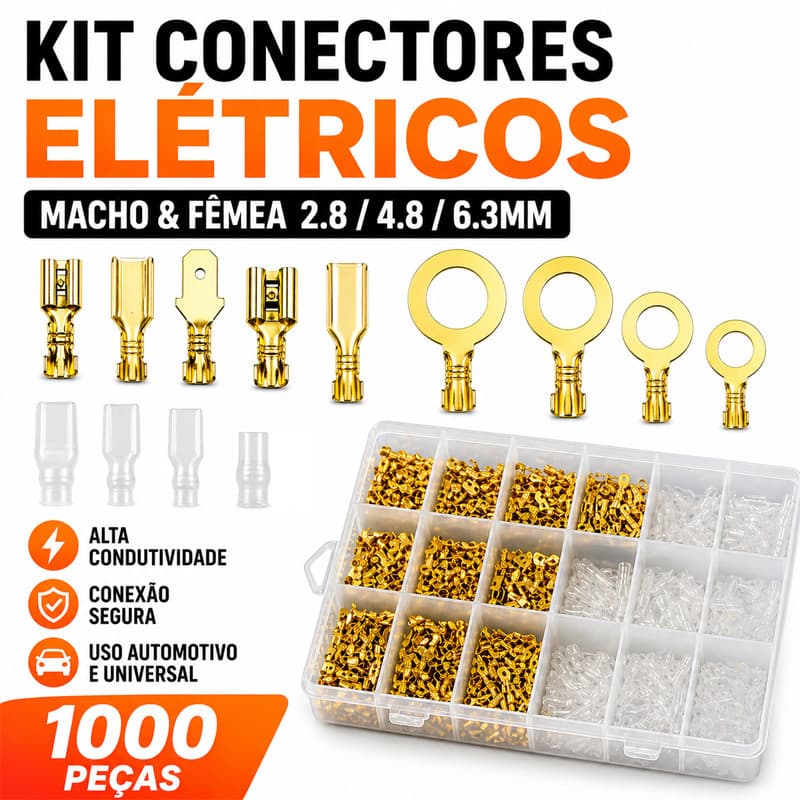 Kit Conector Emenda Fio Macho Fêmea 2.8/4.8/6.3mm 135/1000 Peças Elétrico Automotivo Universal