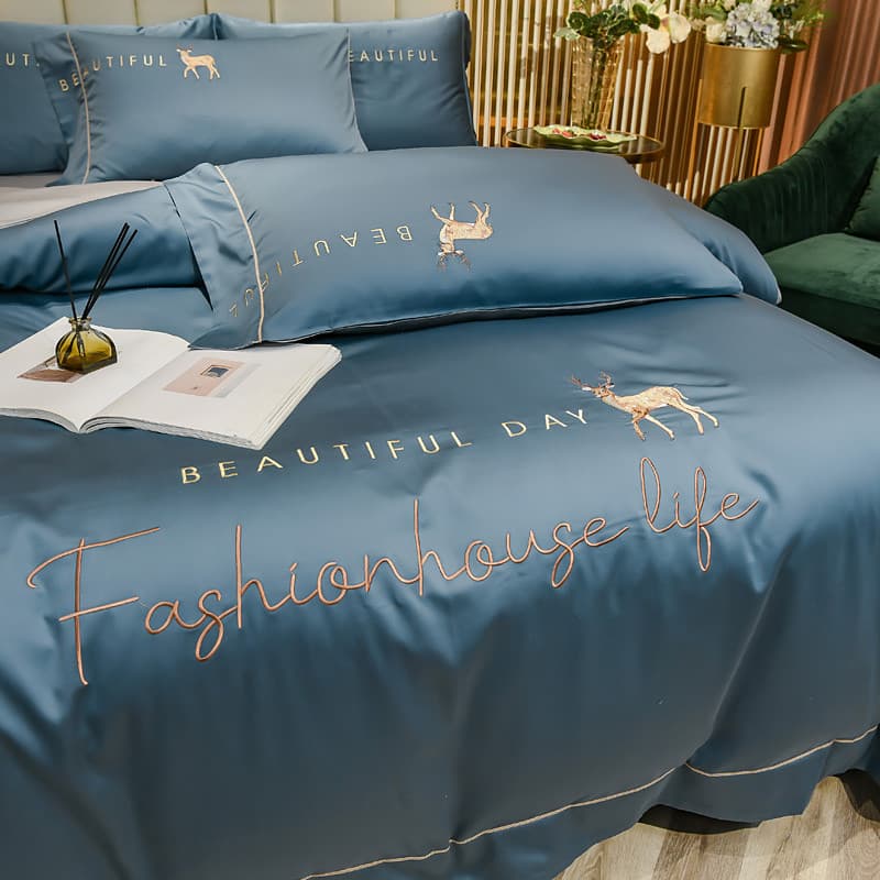 Conjunto de quatro peças de seda gelada de luxo leve, roupa de cama de algodão totalmente lavada, quatro estações, dormi