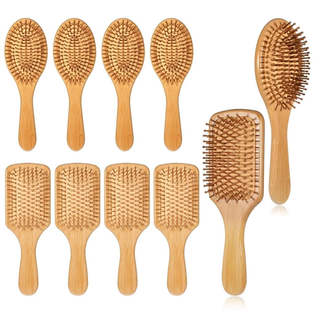 10 escovas de cabelo de bambu, incluindo 5 pentes leves de cerdas de bambu redondas e quadradas para massagem do couro c