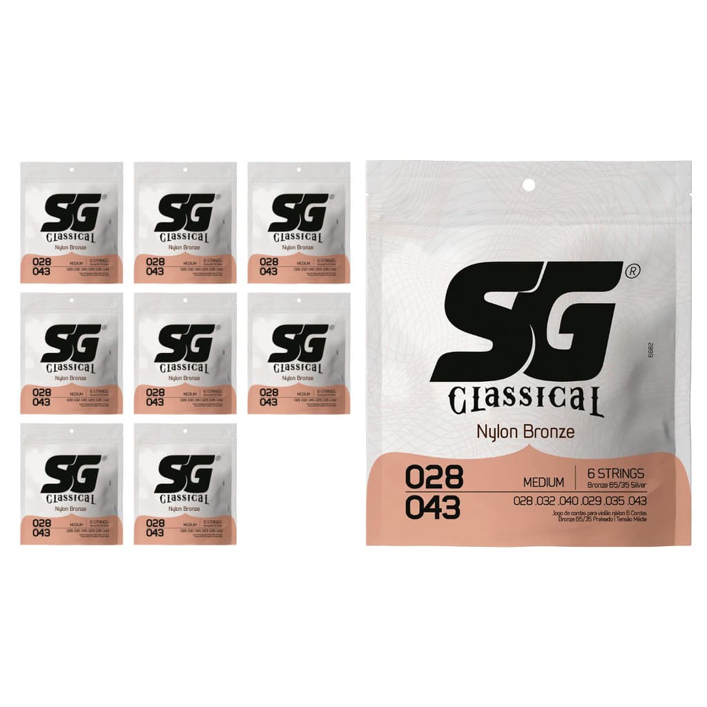 Kit 9 Encordoamento P/Violão Nylon Bronze Tensão Média SG