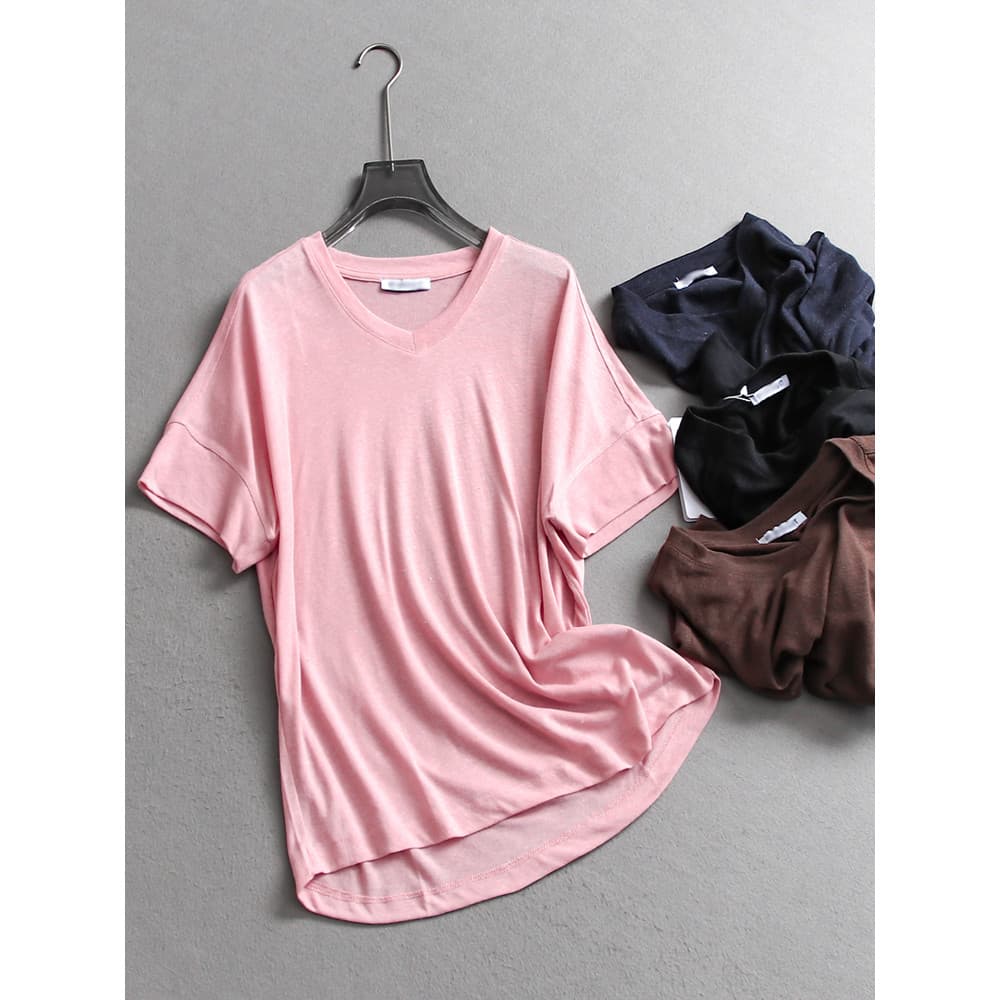 Cor sólida estilo fino solto Casual protetor solar blusa em forma de morcego manga curta 2025 verão novo estilo All-Matc