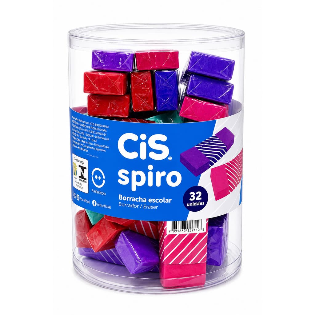 32 BORRACHA ESCOLAR CIS SPIRO CORES SORTIDAS  035611