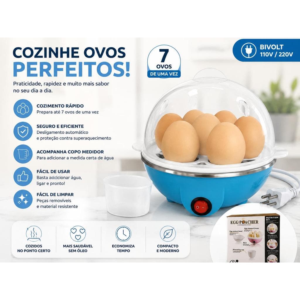 Cozedor Elétrico de Ovos 7 Ovos Egg Poacher Cozimento Rápido