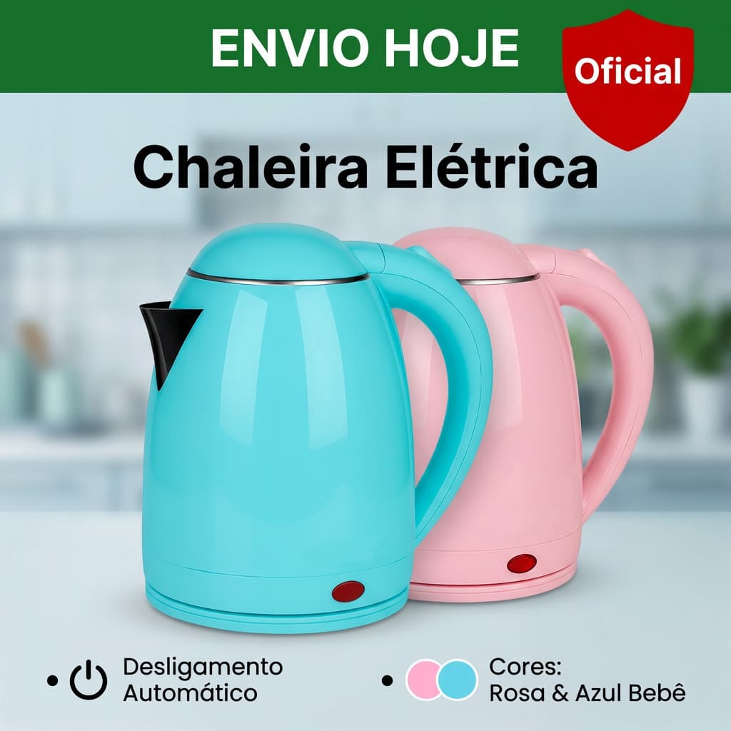 Chaleira Elétrica 1,8 Litros com Base Giratória Rosa e Azul Bebê