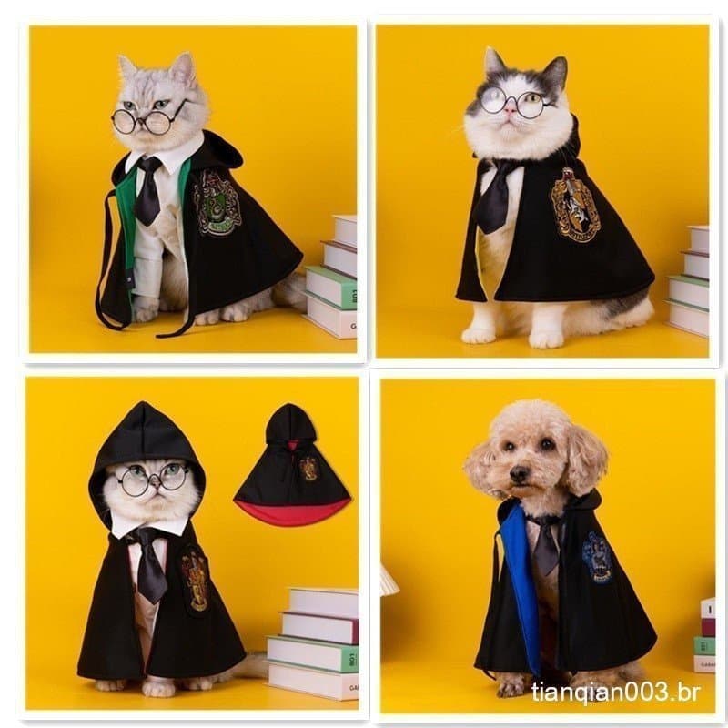 Capa Bordadada De Gato Transformada Em Harry Potter Wizarding School Style Roupas Para Cachorro Cosplay
