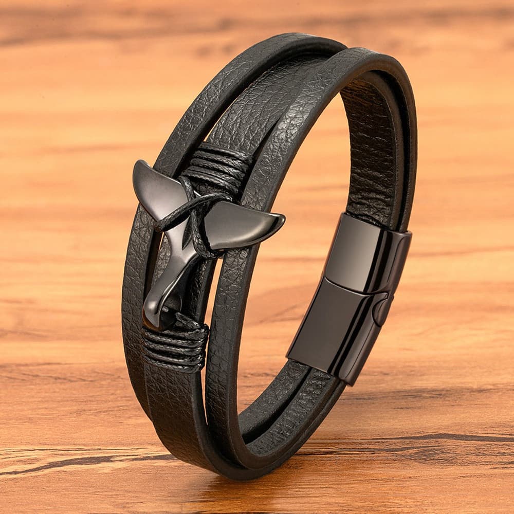 Nova Moda Asas Irregulares Design Multi Camada Trançada Corda Pulseira De Couro Preto Para Presentes Masculinos Acessóri