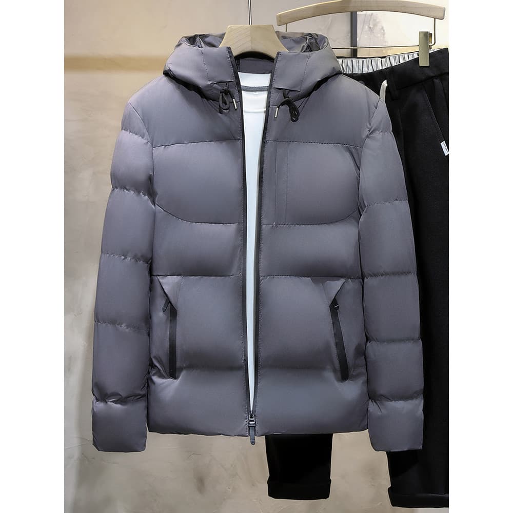 Jaqueta acolchoada masculina outono inverno forro de lã engrossado estilo curto jaqueta de pão com capuz mantendo quente