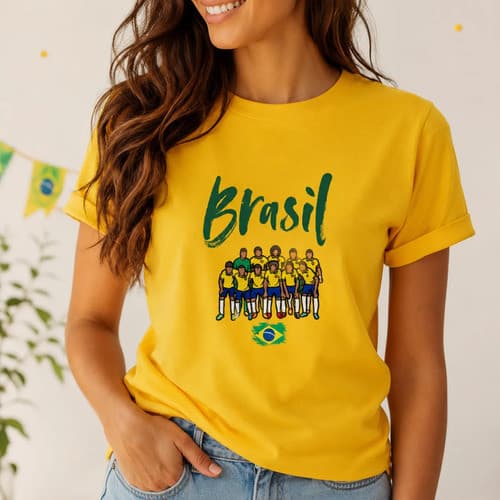 Camiseta Feminina Brasil Hexa 100% Algodão Blusa Camisa para Copa do Mundo Jogo Torcida Confortavel Leve Sou Brasil