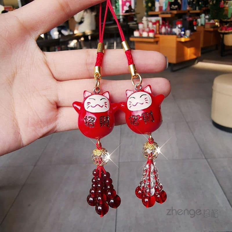 Pingente de telefone móvel casal pingente bonito gato sorte pingente cordão do telefone móvel estilo ano novo menina est