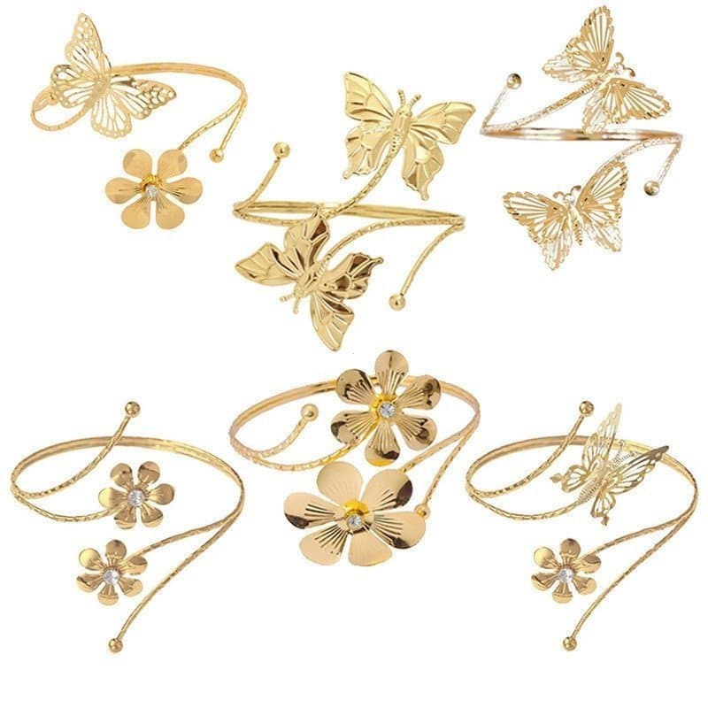 Moda Novo Estilo Exagerado Borboleta Pulseira De Metal Flor Aberta Anel De Diamante H9V2
