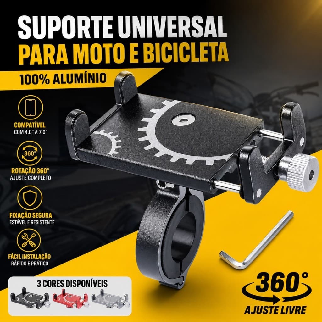 🔥 Suporte Celular Universal Moto Bicicleta Alumínio Premium Ajustável 360° Resistente