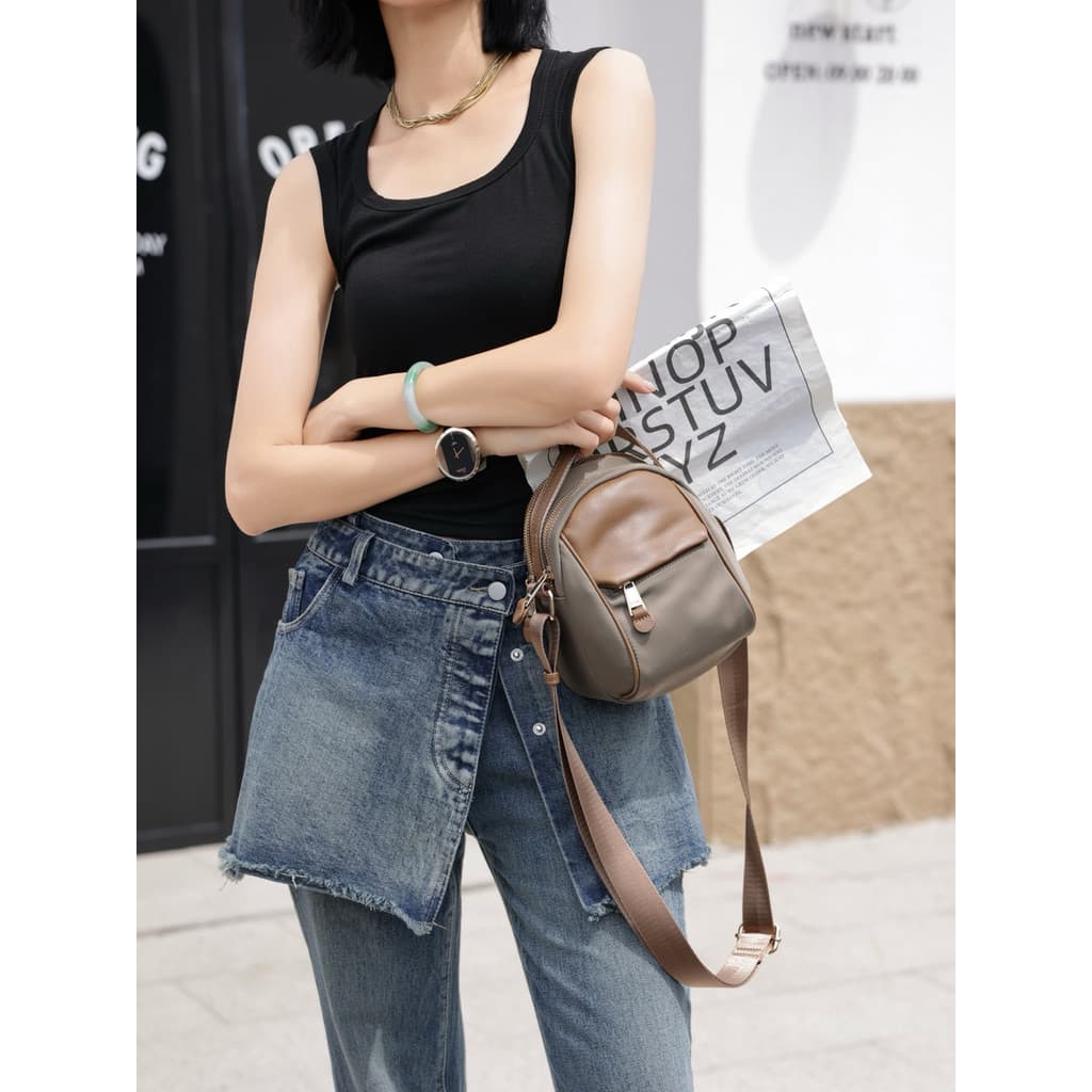 Pano Oxford de Nylon à prova d'água com bolsa feminina de couro genuíno versão coreana All-Match Casual mensageiro bolsa