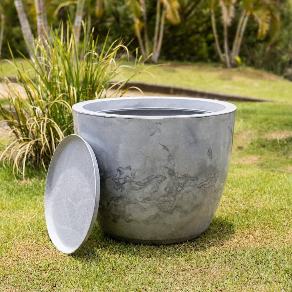 Vaso Grande 48cm Altura - 60cm de Boca para Plantas com Prato Polietileno Marmorizado Jardim Sala Varanda Resistente