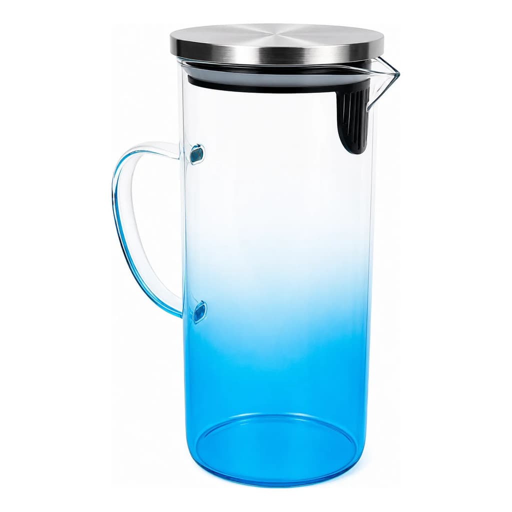Jarra Vidro Borossilicato 1,5litros Tampa Inox Silicone Azul