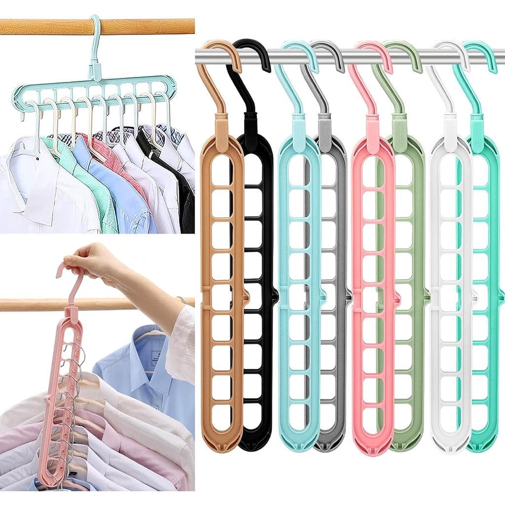 Kit 10 Cabide Mágico Giratório 9 Divisórias Dobrável Organizador Multifuncional 360º Guarda Roupa
