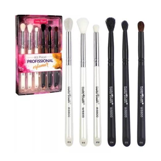 Kit 6 Pincéis De Maquiagem Profissional Macrilan Esfumar Iluminar