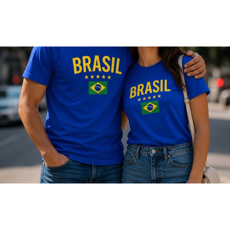 Kit Camisa Camiseta Casal Brasil Mozão Torcer Copa Blusa Algodão Estampada - Envio Imediato